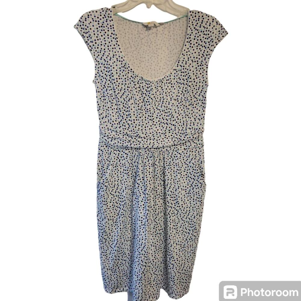 Boden Margot Jersey Dress, Blue White Black Polka Dot Women's 6R Pockets C26.4